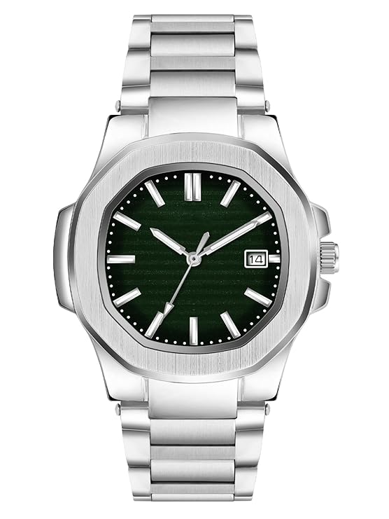 Casual Fashion Octagonal Analog Stainless Steel Strap Date Display Watch for Man & Boys -MT80107