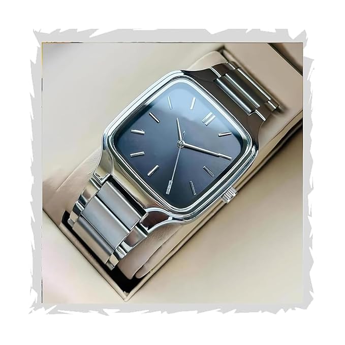 Minimalist Eddy Square Dial Men's Watch with Stainless Steel Strap, Analog Watch Display with Slim Case Design Wrist Watch for Men