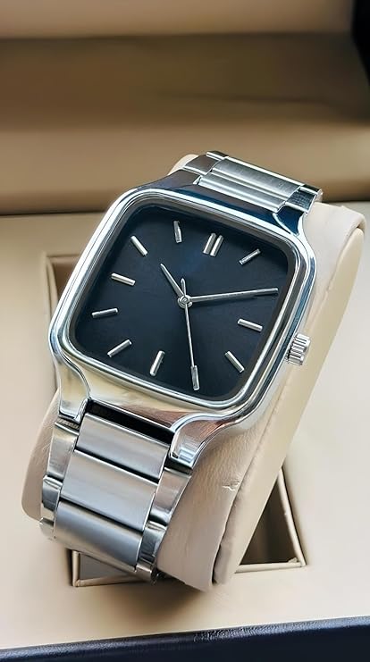 Minimalist Eddy Square Dial Men's Watch with Stainless Steel Strap, Analog Watch Display with Slim Case Design Wrist Watch for Men