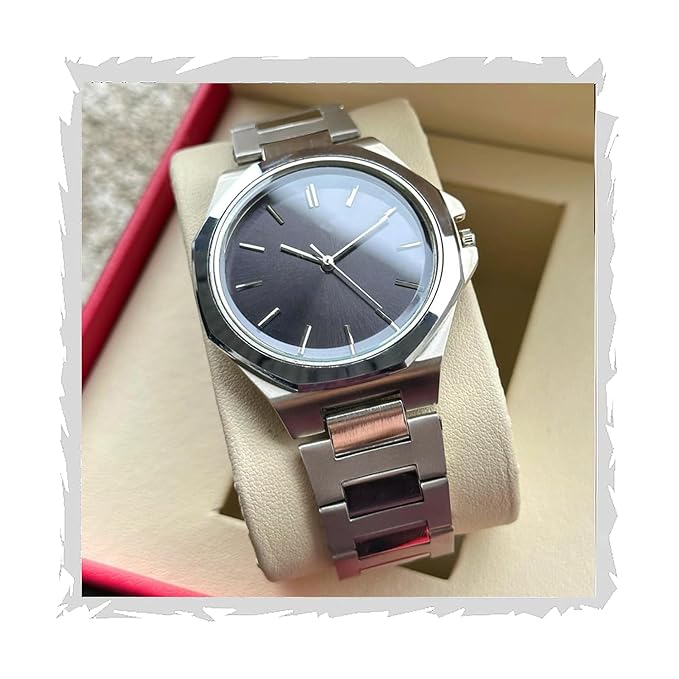 Dual Tone Stainless Steel Strap Men's Wrist Watches Classic Minimalist Bar Scale Dial Analog Wrist Watch for Men